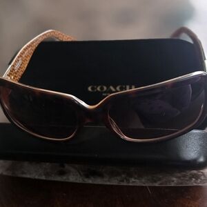 Coach Sunglasses HC8024 L900 Delphine Dark Brown Tortoise Logo Frame
